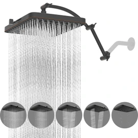 Hibbent Rain Shower Head, 13'' High Pressure Rainfall 5 Spray Mode Showerhead with 16" Shower Head Extension Arm, Brass Adjustable Shower Arm Extender, Waterfall fixed Showerheads, Oil Rubbed Bronze
