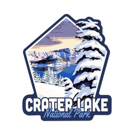 Die Cut Sticker Crater Lake National Park, Oregon, Winter Scene, Painterly Series, Contour Vinyl Sticker 1 to 3 inches (Waterproof Decal for Cars, Water Bottles, Laptops, Coolers), Small