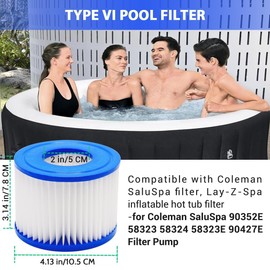 IFANM 2 Pack Type VI Hot Tub Filter Cartridge Compatible with Lay-Z-Spa, Coleman SaluSpa,90352E 58323 58324 58323E 90427E 90363E 60311E, Swimming Pool Pump Filter Cartridge