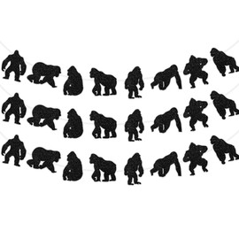 SHADOAMP Gorilla Theme Party Decorations, 3pcs Safari Jungle Animal Ape Themed Garland DIY Required Glitter Black Banner for Boys Gorilla Themed Birthday Party Decorations Supplies
