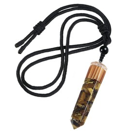 mookaitedecor Hexagon Säulen Anhänger Halskette für Damen und Herren, Trommelstein Heilstein Schmuck mit Einstellbare Kette 46-62cm, Tigerauge