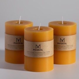 MOZEAL 3" x 4" Hand-Poured Unscented Candle, Dripless Pillar Candle Set of 3, Long Clean Burning, Approx 72 Hours Burn Time, Rustic Country Style, Wedding, Harvest Time, Home Decor, Spicy Mustard