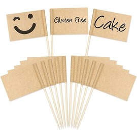 100 Packs Blank Toothpick Flags Food Labels For Party Buffet Charcuterie Boards Accessories Cheese Markers Cocktail Picks Decorative Toothpicks For Appetizers Cupcake Sticks Decoration Party Supplies Bamboo Fruit Ornaments Birthday Wedding - Colour: Kraf