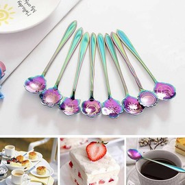 8X Spoon Long Handle Dessert Tea Coffee Mixing Spoon Stainless Steel Teaspoon - Elegant Gold/Rainbow Teaspoons, Perfect for Coffee, Tea, Dessert, Mixing, 12.5cm Length