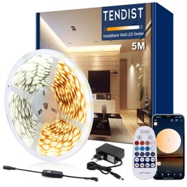TENDIST TENDIST 5M Led Strip Wei? Dimmbar, 3000K-6500K Warmwei? bis Kaltwei? 24V Led Streifen Selbstklebend mit Fernbedienung, Smart App and Controller Function, fr Innen Kche Dekoration (Warmwei?, 5M)