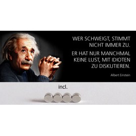Metal Sign 27 x 10 cm with 4 Magnets Einstein Wer schweigt stimmt nicht immer zu Sprüche Tin Sign