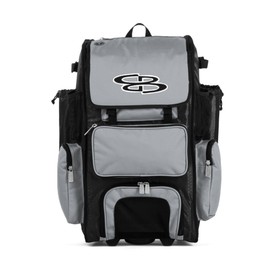Boombah Rolling Superpack Baseball/Softball Gear Bag - 23-1/2" x 13-1/2" x 9-1/2" - BRSP2C23 Black/Gray - Telescopic Handle - Holds 4 Bats - Wheeled Version