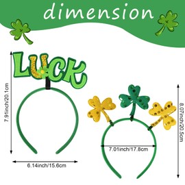 St. Patrick's Day Plaid Bow Headbands, 2 Pieces, Green Glitter, Lucky Shamrock Clover Hair Accessories for Women Girls, Irish Holiday Party (Shiny bow tie)