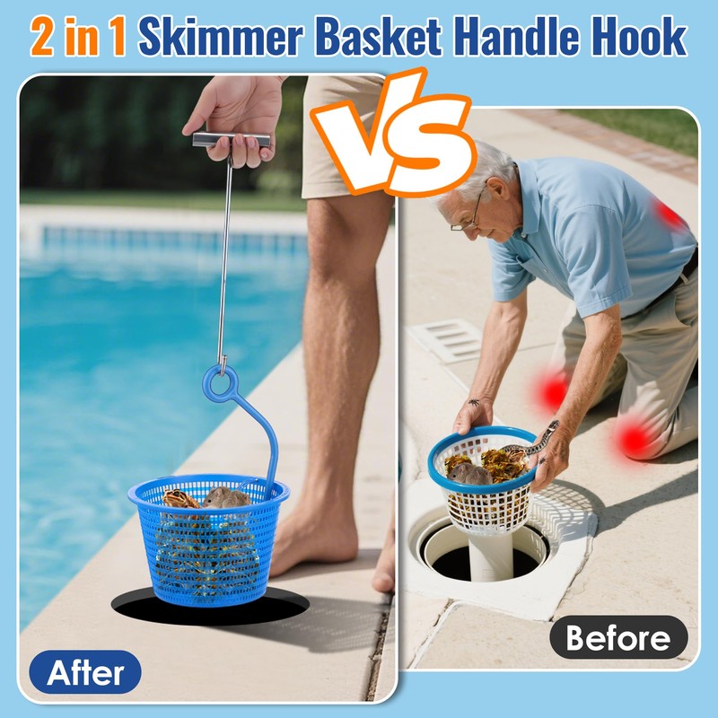 Pool Skimmer Basket Hook, Universal Skimmer Basket Handle for Inground