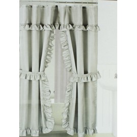 Better Home Double Swag Fabric Shower Curtain with Vinyl Liner and 12 Roller Shower Rings (Platinum Grey)