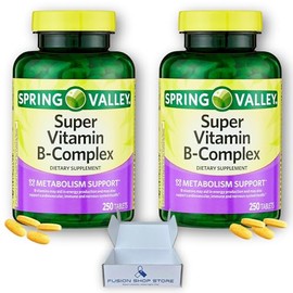 Super Vitamin B Complex Spring Valley- (Pack of 2) Tablets 250 Count(Total 500) Blend of B6 B12 C thiamine biotin folate pantothenic Acid and riboflavin, Boxed by Fusion Shop Store