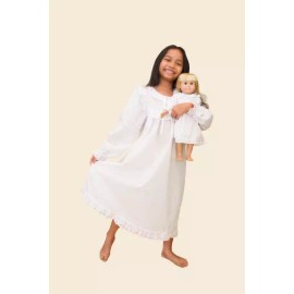 American Doll Clothing Girls sz 4-14 and 18" Doll Matching Cotton Nightgown set, fits American Girl - sz4 white
