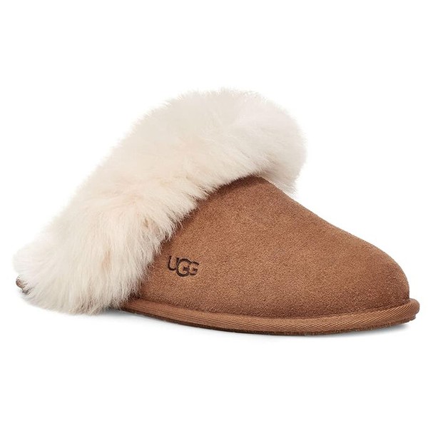 Ag SCUFFSIS 1122750 Women's Shearling Slippers, Sandals, Room Shoes, CHESTNUT
