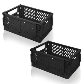 2 Pack Mini Foldable Small Plastic Baskets for Organizing and Storage，Collapsible Storage Crates,Mini Bins for Home Kitchen Bedroom Bathroom Office (Black, Extra Large 16x11x6)
