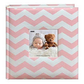 Pioneer Photo Albums Baby Chevron Fabric Frame Cover Photo Album 200 Pockets Hold 4x6 Photos, Pink