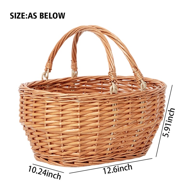 Wicker Picnic Basket With Handle, Kingwillow, (Large orange red)