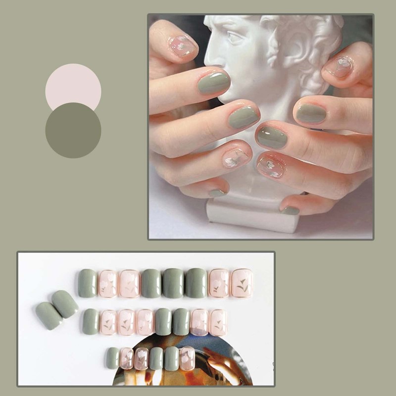 Nail Tips, 24 Pieces, Green Nail Tip, Short Popular, Nail