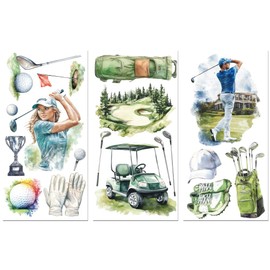 Peacoblue Rub on Transfer Decal Sticker for Furniture Craft Decor 6"x12" Golf Elements, 3Pcs Waterproof UV DTF Transfer for Drawer Dresser Glass Porcelain Wood Plastic Window