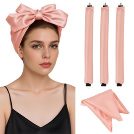 Heatless Curling Set for Long and Short Hair Jumbo Foam Sponge Hair Rollers No Heat Overnight Curls with Silk Scarf Wrap Option Styling Tools in Light Pink