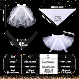 4 Pcs Dog Wedding Costume Set Include Dog Wedding Veil with Clip Dog Wedding Bandana Dog Skirt Adjustable Formal Dog Wedding Bandana with Bowtie for Dog Bride Bridegroom Outfit Wedding Party(Medium)