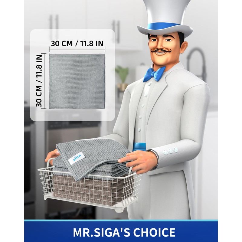 MR.SIGA Waffle Weave Cleaning Cloths, Ultra Absorbent and Lint Free,