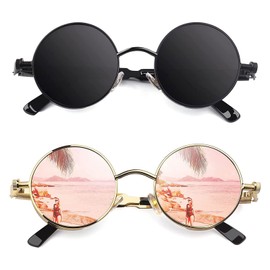 CGID E72 Retro Steampunk Style Inspired Round Metal Circle Polarized Sunglasses for Women Men