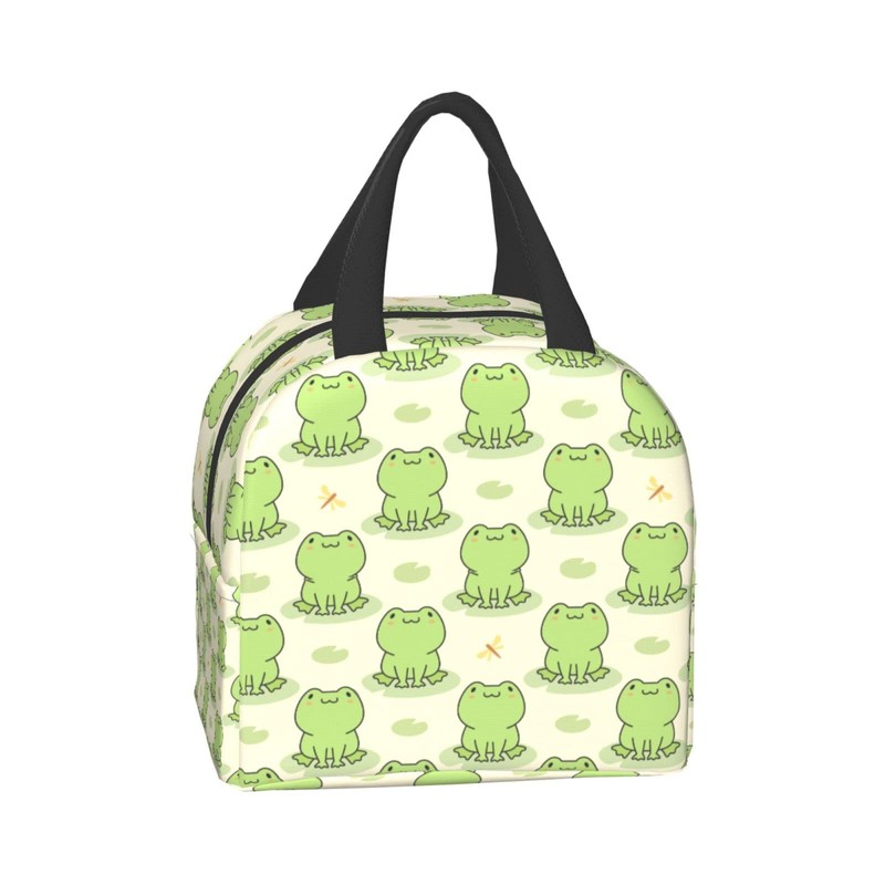 Hulnulnu Cute Frog and Dragonfly Insulated Lunch Bag Reusable Lunch