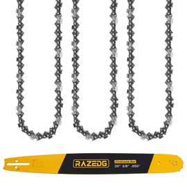 RazEdg 20 Inch Chainsaw Bar and Chain Combo, .325" Pitch, 050" Gauge, 78 Drive Links Fits Husqvarna, Echo CS-490/440, Craftsman, Milwaukee M18 FUEL and More (1 Bar + 3 Chains)