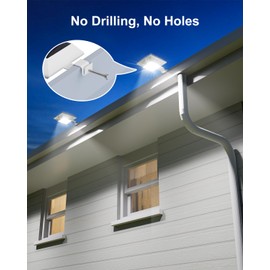 8 Pack White Solar Powered Gutter Lights Outdoor Decorative Waterproof 12 LEDs Yard Lamp for Lighting Fence, Railing, Outside Wall, Deck, Garden, Path, Backyard, Walkway, Patio, Holeless Installation