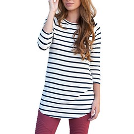 Tickled Teal - Túnica de rayas de manga 3/4 para mujer, marino, XG