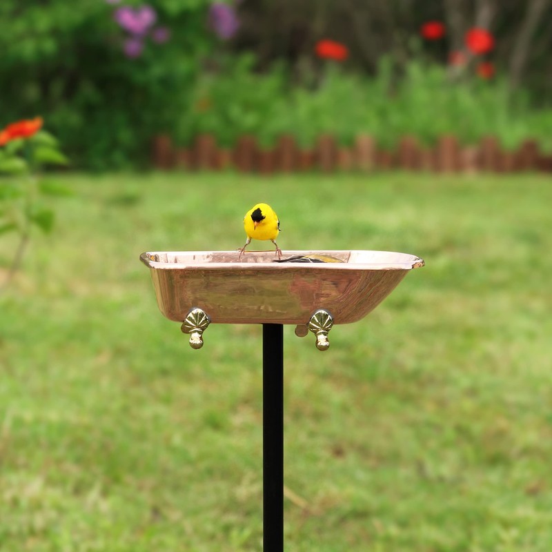 Pure Copper Bird Bath, Featuring Clawfoot Bathtub Design - Polished