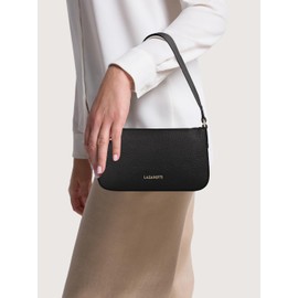 Lazarotti Bologna Women's Genuine Leather Shoulder Bag, Handbag with Pocket, 27 cm, black