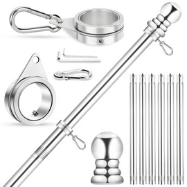 Flag Pole for Outside House Porch Wall Mount, REERON 7 FT No Tangle Stainless Steel Spinning Flagpole Kit with 360° Rotating 1" Metal Flag Pole Rings Clips for 3x5' 4x6' American Flag, Without Bracket