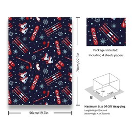 Adventure and Fun Winter SnowSports Ice Skating and Ice Hockey, Red/White Skis Sled Goggles Gloves in Snow-Capped Mountain On Blue Outdoor Wrapping Paper Gift Wrap, 4-Foled Flat Sheets, 1-Design: 20 x 28 inch Per Sheet,15 sq. ft. ttl