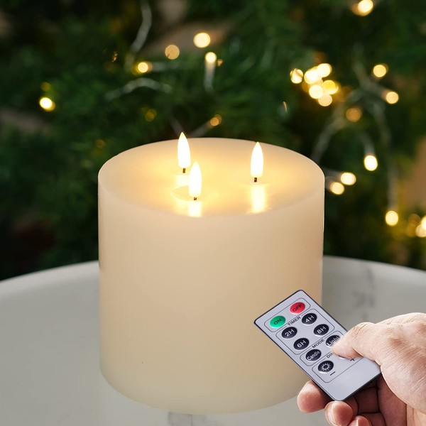 Amagic 6"x6" Extra Large Flameless Candles with 3 Wicks, Battery