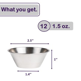Nechtik Small Sauce Cups, Stainless Steel Ramekin Dipping Sauce Cup, Commercial Grade Individual Round Condiment cups (12, 1.5 oz.)