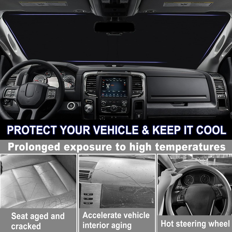 Windshield Sun Shade for 2009-2018 Dodge RAM 1500 Foldable Front