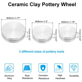 PATIKIL Ceramic Clay Pottery Wheel, 1set 30mm/38mm/45mm Throwing Wheel Spin Pottery Trimming Tools Rotary Trimmer Trim Stabilizer for Paint Spraying Crafting Projects