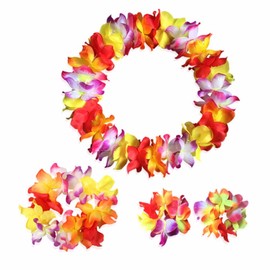 BAJOTAL Hawaiian Luau Hula Grass Skirt with Large Flower Costume Set for Dance Party Decorations Favors (16" - Mutilcolor)