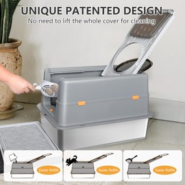 Stainless Steel Litter Box with Lid, XL Extra Large Metal Cat Litter Boxes for Big Cats Enclosed, Easy to Scoop with Litter Scoop Set, High Sides Enclosure Anti-Urine Leakage Non-Sticky, Grey