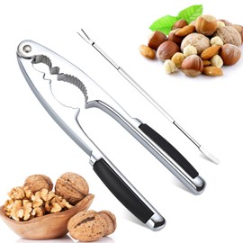 Nutcracker with Non-Slip Handle, 304 Stainless Steel Metal Nutcracker Walnut Cracker Nut Opener Heavy Duty Shell Cracker Pecan Cracker Seafood Cracker Walnut Plier Nutcracker with Nuts Fork