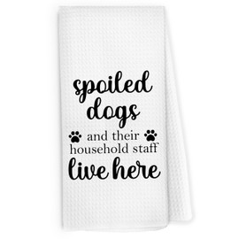 Pugwak Funny Dog Kitchen Dish Towels 16x24 Inch, Dog Lovers Mom Gifts for Women, Funny Spoiled Dogs and Their Household Staff Live Here Decorative Hand Towel Tea Towels for Bathroom Kitchen