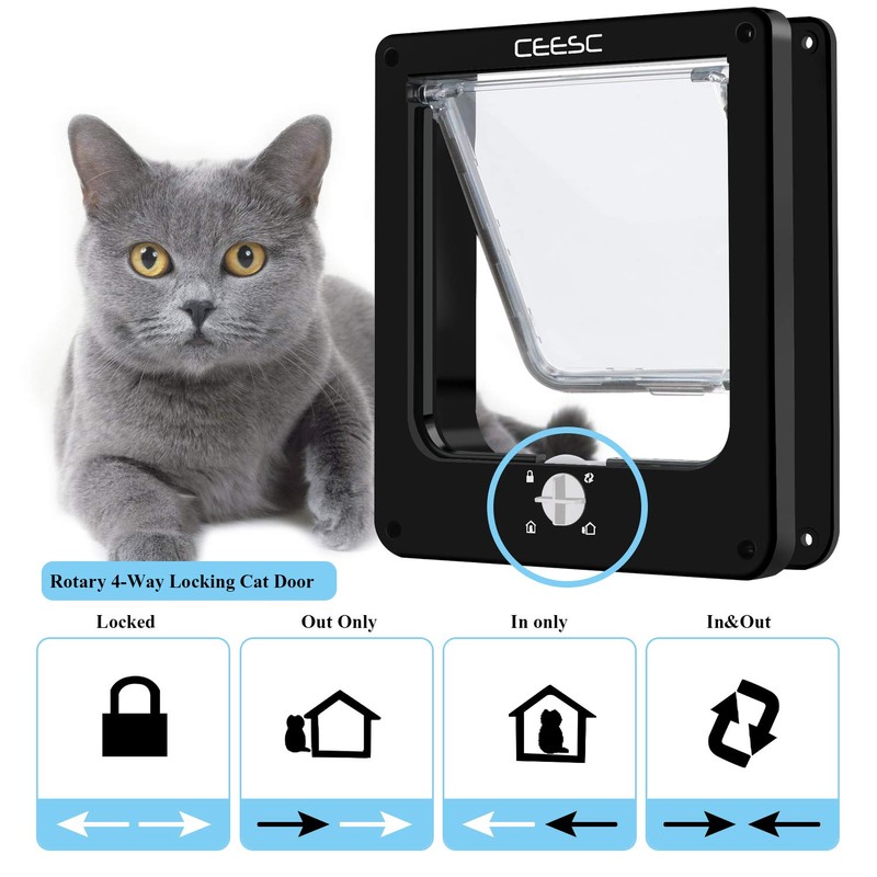 CEESC Cat Flap, Magnetic Pet Door with Rotary 4 Way