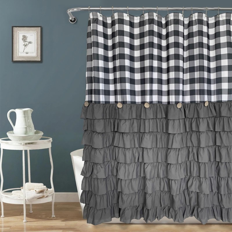 Seasonwood Farmhouse Shower Curtain Grey Shower Curtain with Button Bathroom