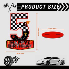 Racing Car Birthday Number Sign Centerpiece, 5th Wooden Table Decoration for Race Theme 5th Birthday Decoration