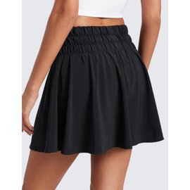 CRZ YOGA High Waisted Flowy Tennis Skirts for Women Pleated Casual Golf Athletic Pickleball Skorts with Shorts Pockets Black Small