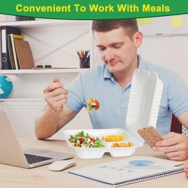 Bionutrio 9x9 To Go Containers With Lids, 100 Pack Food Containers Disposable, Compostable Take Out Containers, 3-Compartment Heavy Duty Paper Container, Biodegradable Bagasse To Go Boxs For Food