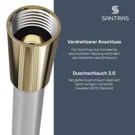 SANTRAS® Premium Shower Hose Chrome/Gold 2.00 m with Flow Limiter - Particularly Flexible Shower Hose Made of Easy Clean Material Made in Germany