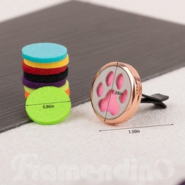 Framendino, 1 Pack Dog Paw Print Essential Car Oil Diffuser with 10 Felt Refill Pads Aromatherapy Car AIR Freshener Vent Clip Lockets for Men Women Gifts