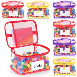 Aliceset 6 Pack Clear Toy Storage Bag with Name Tag & Manual Pocket Reusable Clear PVC Board Game Storage Travel Waterproof Organizer Bags with Zipper for Books(Yellow, Red, Purple)